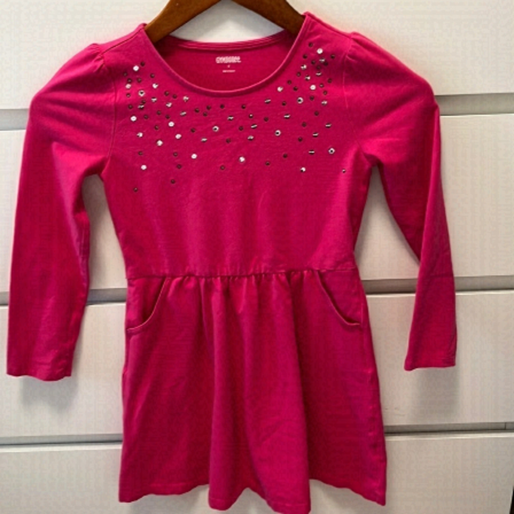 Gymboree Hot Pink Long Sleeve Girls Dress With Crystals Size 7
